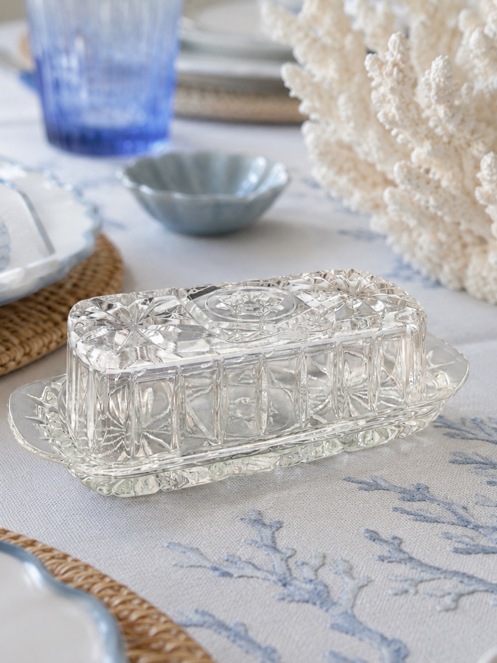 Clear Pressed Glass Butter Dish with Lid